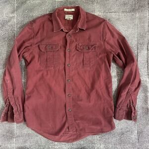 Men's LL Bean Maroon Red Chamois Button Up Long Sleeve Cotton Flannel Shirt Sz M
